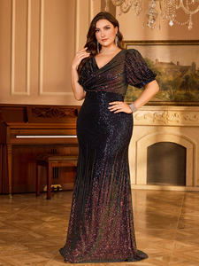 Nuovo stile da donna Plus Size tinta unita con scollo a V mezza manica incrociata elegante abito da sera aderente con strascico per l'estate - Product Image 3