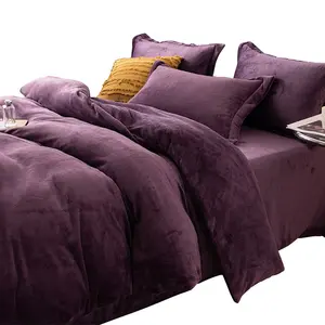 Winter soft plush 100% polyester velvet double bed quilt king linen duvet cover bedding set sheet