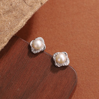 Elegante S925 Silber Perlen-Ohrstecker 925 Sterling Silber Zirkon Blumen-Ohrringe
