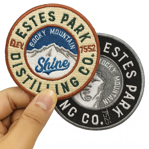 Global Supply Embroidered Badge Mountain Adventure <strong>Hook</strong> <strong>and</strong> <strong>Loop</strong> Circle Red Iron on <strong>Patches</strong> Custom Embroidery With Your Design - Product Image 3