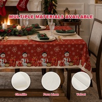 Nappe de Noël en gros, motif bonhomme de neige et flocons rouges, pour dîner de fête d'hiver, fournisseur d'usine