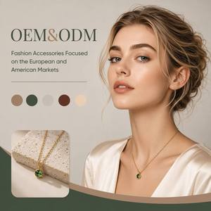 สร้อยคอทองชุบแบบโรโล่ประดับเพชรคิวบิกเซอร์โคเนียสีเขียวทรงกลม ดีไซน์เรียบง่ายสำหรับผู้หญิง สวมใส่ได้ทุกวัน รับผลิตตามสั่งขายส่ง - Product Image 1