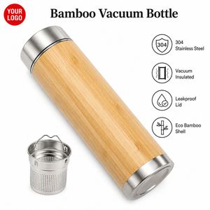 Custom Logo 500ml Bamboo Vacuum Insulated <b>Water</b> <b>Bottle</b> Stainless Steel Thermos <b>with</b> Tea <b>Infuser</b> Eco Friendly Business Gift - Product Image 1