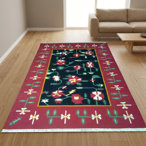 Floral <b>Flat</b> Pile <b>Woven</b> Cotton Oriental Style Rectangular Area <b>Rug</b> Rubber Backing Medium Thickness Eco-Friendly for Living Room - Product Image 2