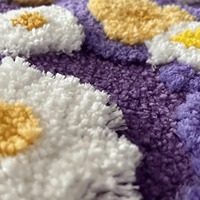 Tapis moderne français en mousse violette, petite fleur tuftée, 3D, à poils hauts et bas, épais et lavable en machine, pour chambre à coucher et salon