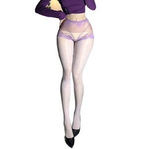 Collants en dentelle une pièce effet huileux 5D sexy taille haute ouverts noirs unis ultra-fins tentation - Product Image 5