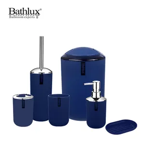 Wholesale aqua bathroom accessories set-2021 Amazon Hot Selling 6pcs Plastic Bath Accessories Decor Set Blue Luxury Designers Bathroom Accessories Set