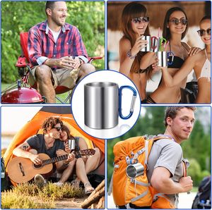 200ml 300ml Outdoor Camping Travel Portable Stainless Steel Coffee Cup <b>Double</b> <b>Walled</b> Carabiner Mug with Handle - Product Image 6