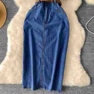 Vestido Maxi Casual de Mezclilla para Mujer, Elegante, Tejido, Transpirable, Ecológico, Antiestático, con Cuello Polo, Lazos y Abertura, Corte Ajustado, Estilo Imperio, para Verano - Product Image 3