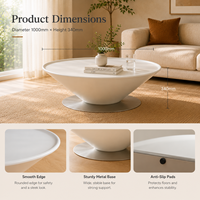 Table basse moderne et écologique de forme ronde avec plateau en bois finition crème et base en métal pour salon