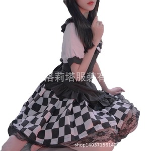 Black And White Checkered Maid Costume Plus Size Cosplay Outfit For Game Anime Role Playing Spring 2023 - Product Image 5