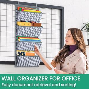 4 Pocket Hanging Wall Organizer, Over Door Wall Mount Fabric File <b>Holder</b> for Office Supplies Mail Letter <b>Document</b> Storage` - Product Image 5