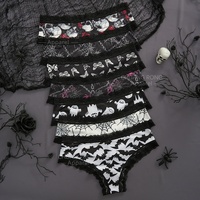 Celana dalam Bikini Halloween wanita seksi bertepi renda tengkorak Gotik gelap dipersonalisasi Anti bakteri pinggang rendah