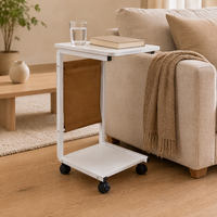 Table d'appoint mobile multifonctionnelle en forme de C pour canapé-lit, table d'appoint roulante, table de chevet avec sac de rangement