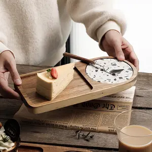 Wholesale Custom Logo Acacia Wooden Coffee Tea Platter Bread Food Dinner Serving Trays Wood