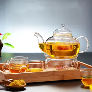 One Stop Shopping Complete Tea Gift Set 600Ml Glazen Theepot Met Losse Thee Glas Infuser 4 Geïsoleerde Glazen Theekopjes En Thee Warmer