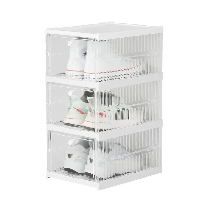 Wholesale Magnetic Plastic Shoe Boxes Drop Front Shoe Storage Box Free Installation Shoe Box Stackable