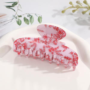 Pince à cheveux géométrique rétro bleue et blanche en plastique, pince requin pour usage quotidien, accessoires capillaires pour femmes - Product Image 6