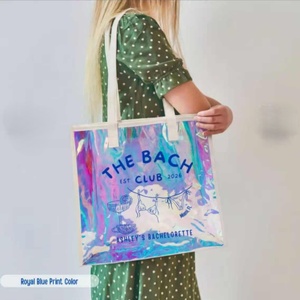 <b>Large</b> Capacity <b>Women</b> PVC Shoulder <b>Handbag</b> Waterproof Durable Travel Beach Bag Portable Shopping Tote Bag with Leather Label Logo - Product Image 6