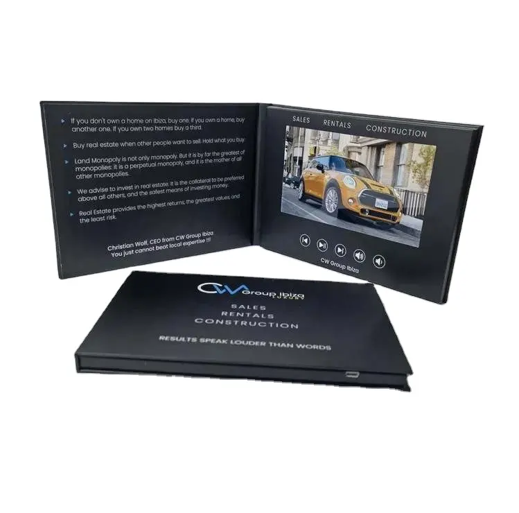 Custom Makelaars Vastgoed Video Brochure 7Inch Video Brochure Wenskaart Voor Vastgoed