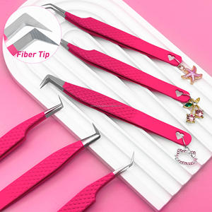 Pinset Ekstensi Bulu Mata Custom Ujung Serat dengan Gagang Private Label untuk Ekstensi Bulu Mata, Set 90 Derajat, Kotak Grosir dengan Logo - Product Image 1