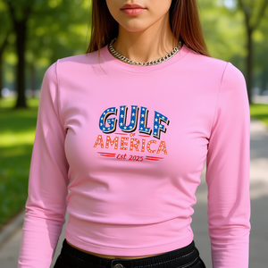 Camiseta de manga larga estilo Y2K para mujer con estampado patriótico del Golfo de América, cuello redondo, tejido de poliéster y elastano, para todas las temporadas. - Product Image 2