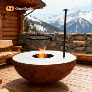 Barbecue moderne en acier corten, foyer, grille de cuisson, support à bois, certifié CE, tout temps, extérieur, métal rouillé, barbecue pour - Product Image 1