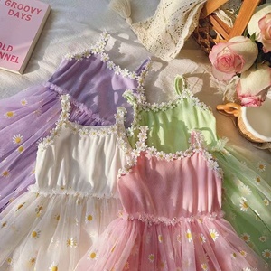 Vestito da spiaggia estivo da <span class=keywords><strong>bambina</strong></span> con fiori di crisantemo, in rete, casual, a pois, nuovo stile, con spalline e balze, modello <span class=keywords><strong>principessa</strong></span> - Product Image 2