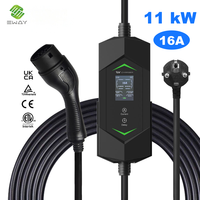 Chargeur EV portable de type 2 AC 11 kW avec câble IP65 de 5 m, certifié CE, garantie de 2 ans pour une utilisation domestique en Europe