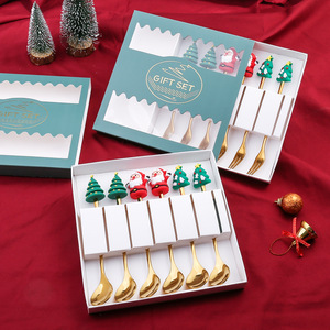 Juego de Cucharas Navideñas de Acero Inoxidable de Lujo, Agitador Creativo Dorado para Café y <span class=keywords><strong>Postre</strong></span> con Lindas Tapas de Silicona con Dibujos Animados - Product Image 5