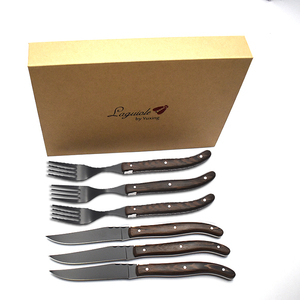 Sang trọng thép không gỉ Flatware Set Chất lượng cao bít tết dao và ngã ba với ong thiết kế bằng gỗ xử lý màu đen - Product Image 6