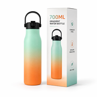 Bouteille d'eau isotherme 700 ml avec bec verseur rabattable, ouverture à une main, anti-fuite, double paroi sous vide en acier inoxydable, avec poignée de transport 12-24