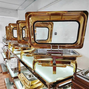 Scaldavivande Arabo 9L Argento/Oro con Bruciatori per Buffet, Scaldavivande di Lusso in Acciaio Inossidabile per Catering - Product Image 4