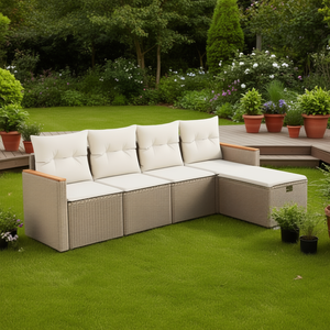 Ensemble de canapés de jardin en rotin beige avec structure en acier thermolaqué, mobilier d'extérieur au design contemporain - Product Image 2