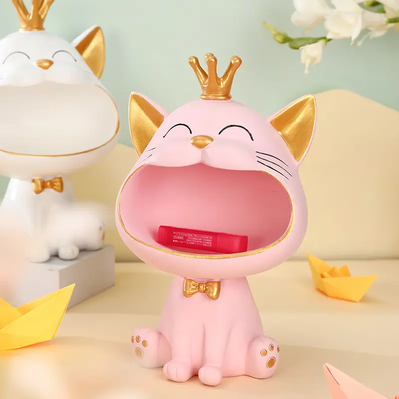 Art Ornaments Resin Cute Creative Big Mouth Lucky Cat As Key Storage Decoration For Living/Beding Room The Entrance Of The Do