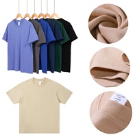 Kaos Pria Musim Panas 230G Katun Tebal Lengan Pendek Kerah Bulat Longgar Warna Solid Lapisan Dasar Grosir Custom Kaos Dasar