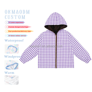 Manteau chaud d'extérieur pour filles avec fermeture éclair et chapeau pour manteau en nylon coupe-vent et imperméable Veste à carreaux pour filles - Product Image 2