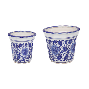 Vasi Decorativi Eleganti per Piante da Interno ed Esterno, Design in Ceramica Blu e Bianco - Product Image 2