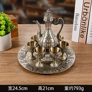 Ensemble de vin rose de style palais européen en gros du fabricant, carafe à vin et verres en métal gravé, ensemble de vin vintage pour la maison - Product Image 5