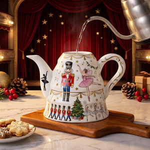 Teiera in Ceramica con Stampa Natalizia Vintage, Grande Capacità, Multiuso, per Tè alle Erbe e Acqua Fredda, con Manico a Forma di Ballerina, Decorazione Natalizia per la Casa - Product Image 4
