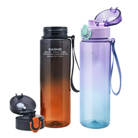 Bouteilles d'eau sportives en plastique anti-fuite avec couvercle à clapet 560 ml, design minimaliste, pour boire directement, écologiques, compatibles lave-vaisselle, avec cordelette
