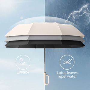 Foldable Ring Buckle Solid Colors Uv Resistant <b>Windproof</b> Automatic Folding <b>Umbrella</b> With Hook Handle - Product Image 6