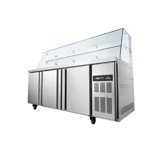 Support all-round customization Commercial Kitchen Freezer Workbench Table Refrigerator With Glass Cover for Restaurant