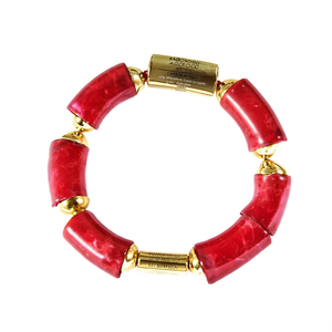Fashion <b>Beaded</b> <b>Bracelet</b> Red Resin <b>Gold</b> Plated 316L Stainless Steel Sustainable Design - Product Image 2