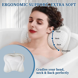 Coussin de bain ergonomique avec surface antidérapante, tissu blanc, coussin de soutien pour soulager le cou, la tête et le dos - Product Image 5