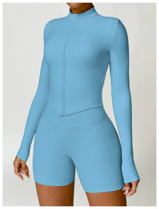 Vente en gros de shorts de yoga élastiques pour le fitness à manches longues personnalisés pour femmes et à col montant - Product Image 3