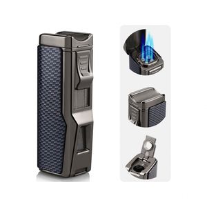 Metal <b>Custom</b> Logo Band Cigar Punch Knife Three Hole Jet Flame Butane USB Rechargeable Windproof Eco-Friendly Inflatable <b>Lighter</b> - Product Image 1