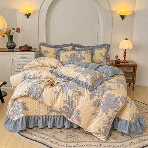 Juego <span class=keywords><strong>de</strong></span> Ropa <span class=keywords><strong>de</strong></span> <span class=keywords><strong>Cama</strong></span> <span class=keywords><strong>de</strong></span> 4 Piezas al Por Mayor del Fabricante - Sábanas <span class=keywords><strong>de</strong></span> Algodón Lavables a Máquina con Cubrecama <span class=keywords><strong>de</strong></span> Encaje Estilo Vintage Francés - Product Image 6