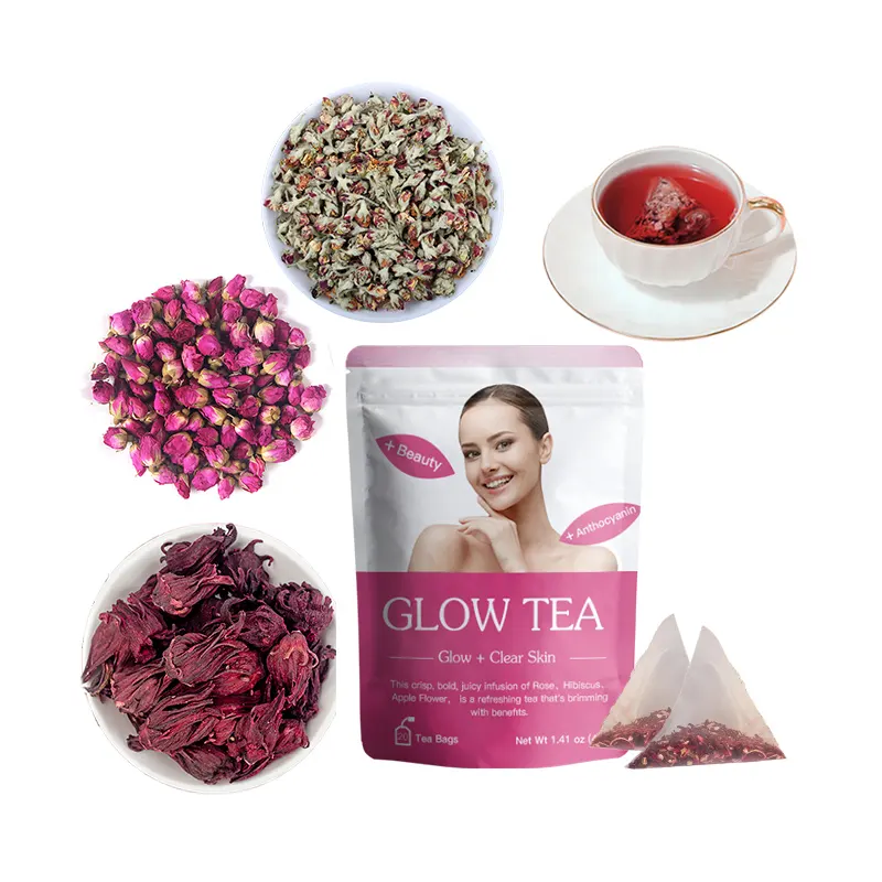 Chinesischer Kräutertee Getrocknete Apfel blume Hibiskus Rose Buds Haut aufhellung stee Glow Tea