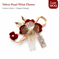 Corsage de poignet en velours et perles pour demoiselle d'honneur, fleur de main pour la mariée, fête prénuptiale, cérémonie de mariage, banquet, décoration de main